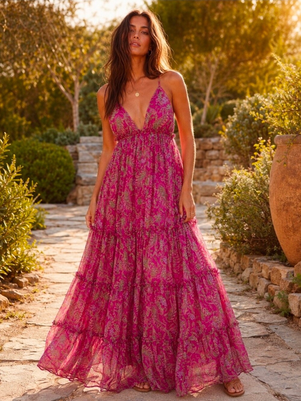 MISA Los Angeles Lia Pink Paisley Chiffon Maxi Dress Sz Small NWT $518
